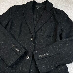 Talbots Blazer Jacket Flecked Donegal Black Wool Viscose Nylon Silk. 8